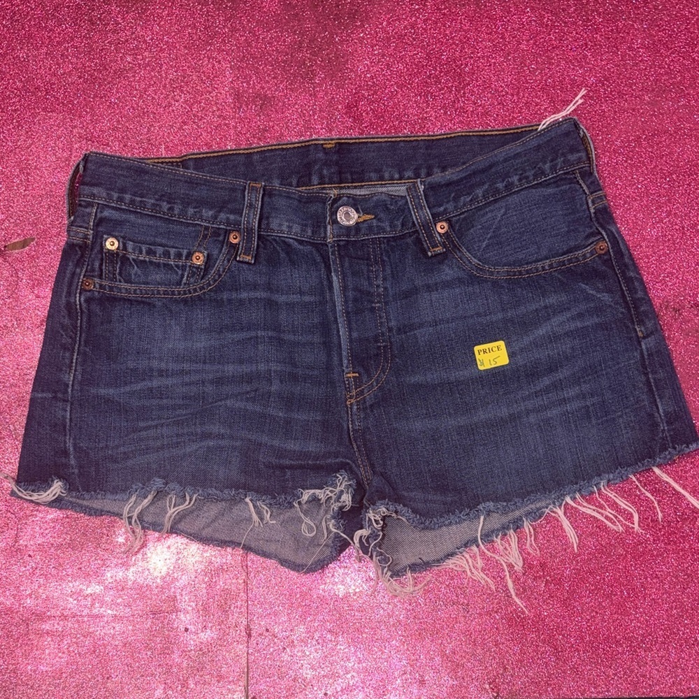 Levi's Dark Blue Frayed Jean Shorts